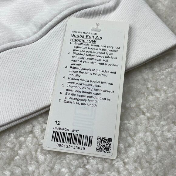 Lululemon Scuba Full Zip Hoodie White Seawheeze NEW - Picture 6 of 14